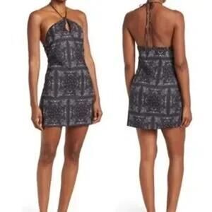 ELODIE Halter Dress NWT Black White Bandana Print Size M